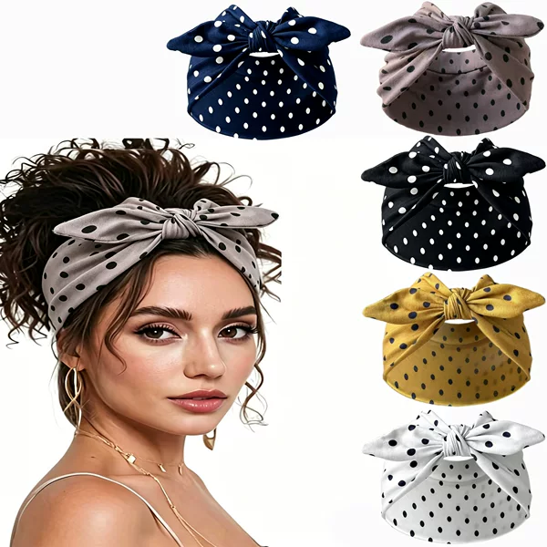 European and American Cross-Border Best-Selling Wide-Brimmed Polka Dot Elastic Printed Headband with Bow, Amazon Headband with Bunny Ears