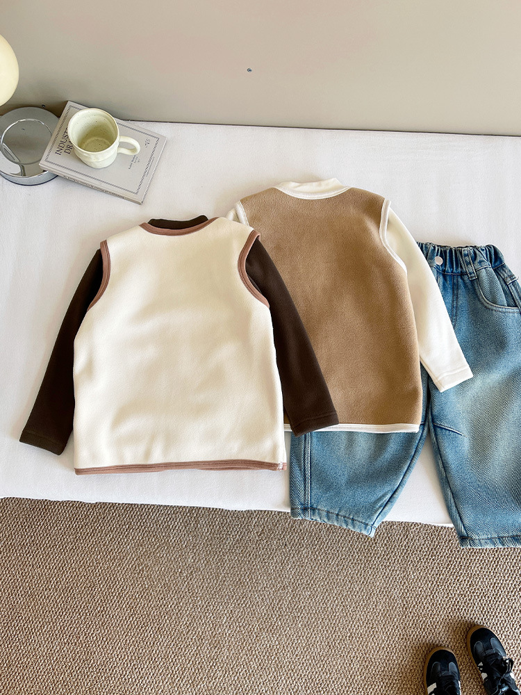 Wind Valley 2025 otoño y invierno nueva ropa infantil para niños coreanos versátiles perros bordados chalecos gruesos para niños y niñas
