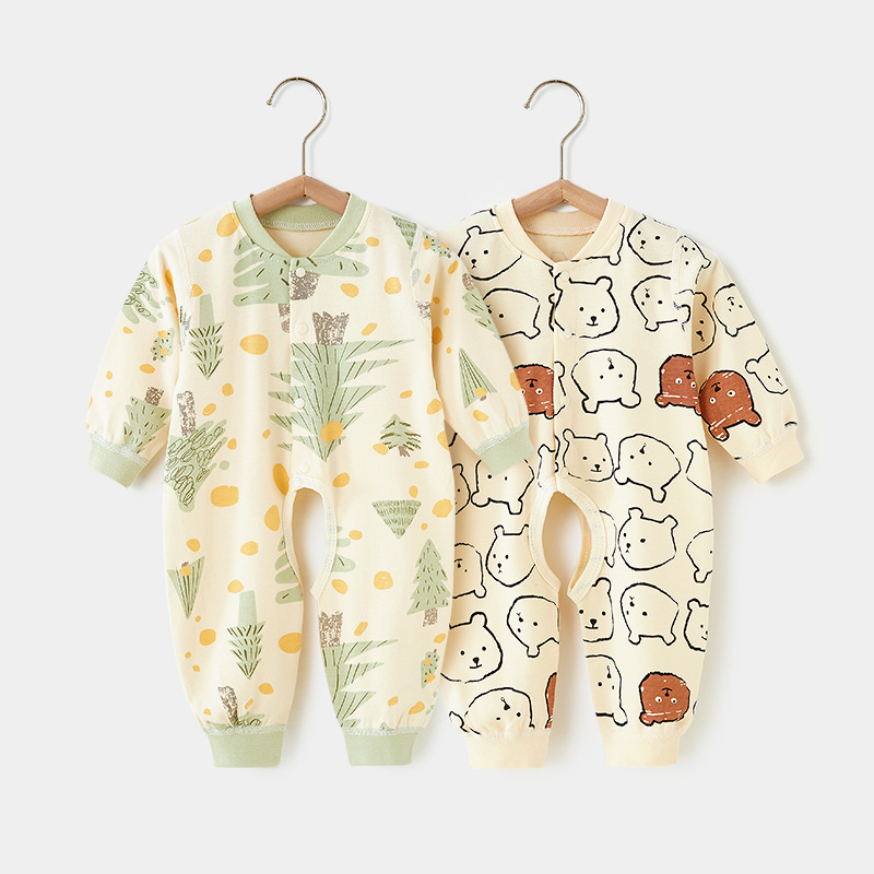 Baby Jumpsuit spring and autumn pure cotton open crotch newborn clothes spring baby long sleeve open romper pajamas