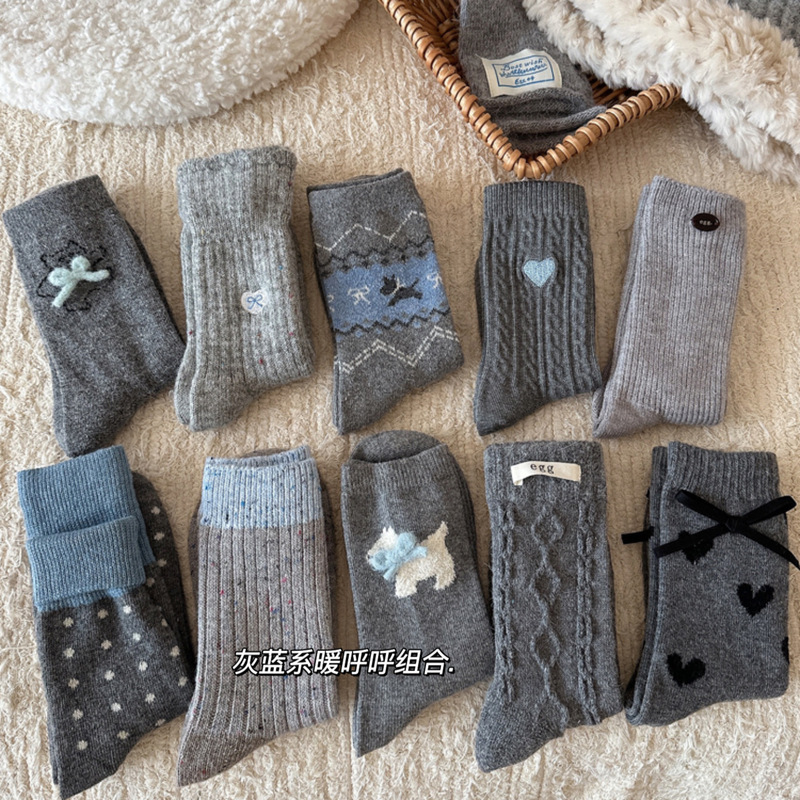 Socks Women's Autumn and Winter Grey Blue Style Korean Style Instagram Style Red Riding Book Warm Thickened Wool Socks Mid-Socks Women's Socks Stacked Socks Socks Women's Autumn and Winter Grey Blue Style Korean Style Instagram Style Red Riding Book Warm Thickened Wool Socks Mid-Socks Women's Socks Stacked Socks