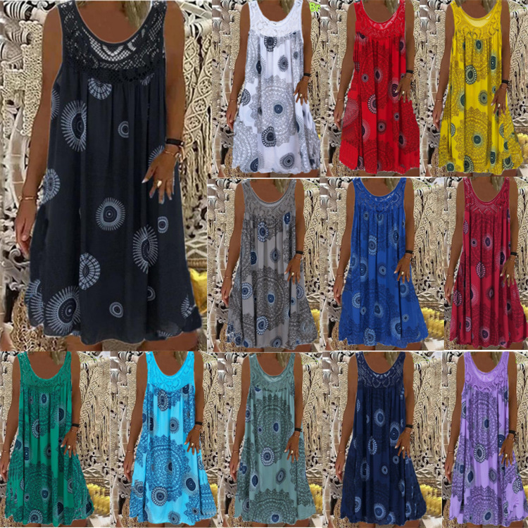 2026 European and American New Style Women's Digital Print Off-Shoulder Sexy Strap Loose Dress Lace Casual Dress 2026 European and American New Style Women's Digital Print Off-Shoulder Sexy Strap Loose Dress Lace Casual Dress