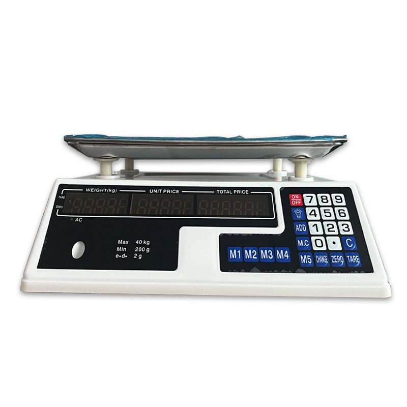 Nueva configuración material 40kg fruta Escala electrónica escala de precios electrónica Amazon Inglés Comercio exterior fruta Escala doble pantalla electrónica