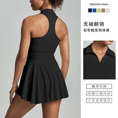 胸パッド付きレギンス付き女性用クロスボーダーハイエンドテニススカートスーツ、アウトドアバドミントンスーツ、ヨガスポーツスカート