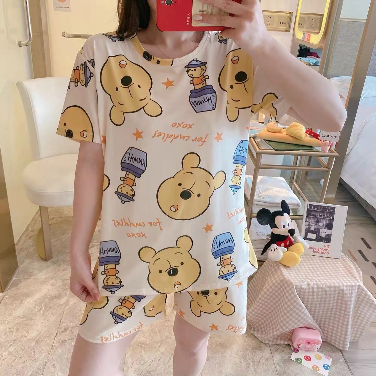 Pijamas para mujer verano suelto de manga corta delgada para niña traje de estudiante lindo casual de gran tamaño fábrica de servicio a domicilio al por mayor