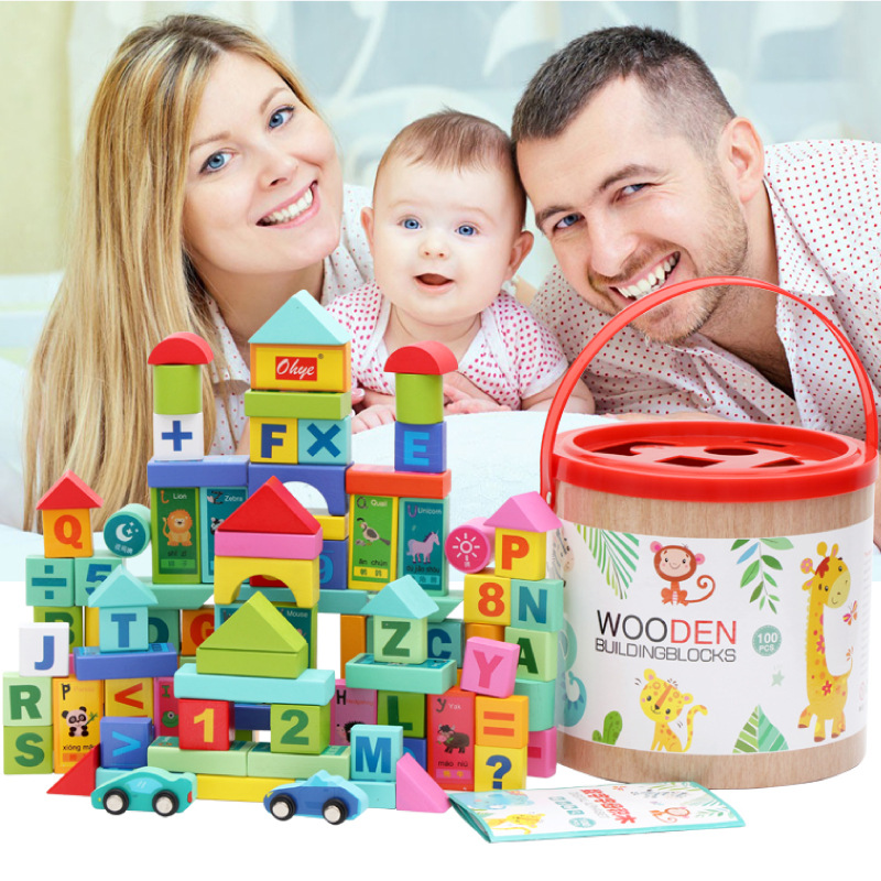 children Building blocks Puzzle Assemble intelligence Toys baby baby grain woodiness Drum 1-23 girl boy