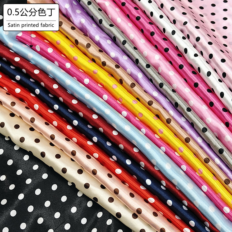 In Stock 0.5cm Small Dot Fabric Imitation Silk Satin Printed Fabric Clothing Lining Silk Scarf Headwear Fabric