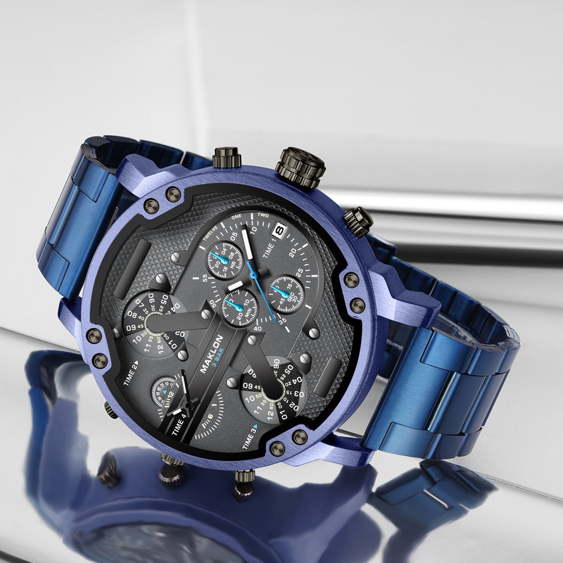 Manufacturer Wholesale European and American Trendy Large Dial Two-Place Personalized Watch for Boys and Middle School Students Multi-Functional Sports Quartz Watch