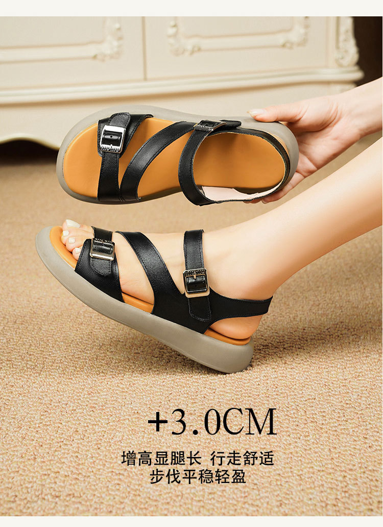 Sandal nữ quai ngang da thật đế dày mềm mại — Màu nâu chi tiết 22