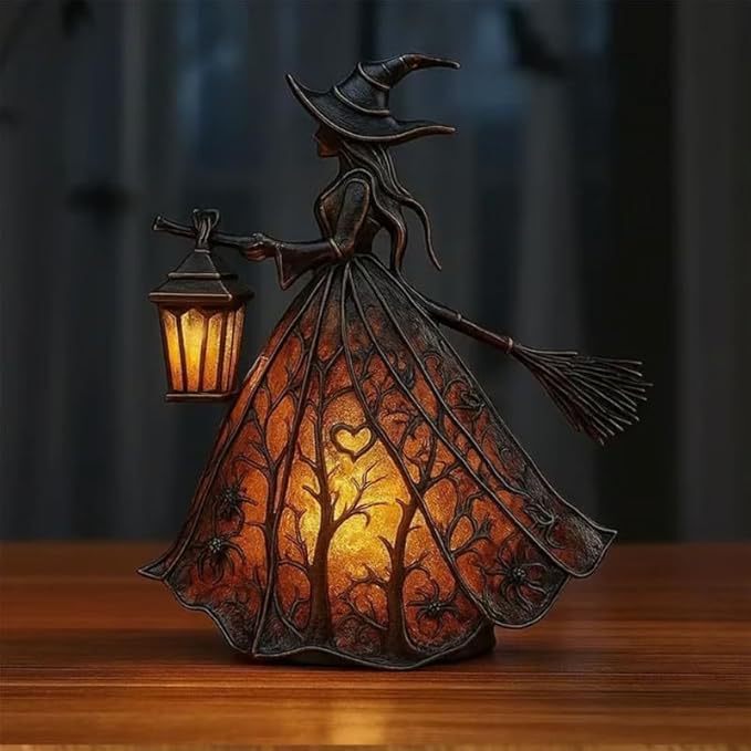 跨境新品万圣节女巫灯Halloween Witch Lamp家居桌面装饰树脂摆件|undefined
