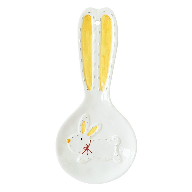 Soporte creativo para cucharas con forma de oreja de conejo, soporte de cerámica para cucharas, utensilio de cocina, soporte para palillos, plato pequeño, bandeja para postres