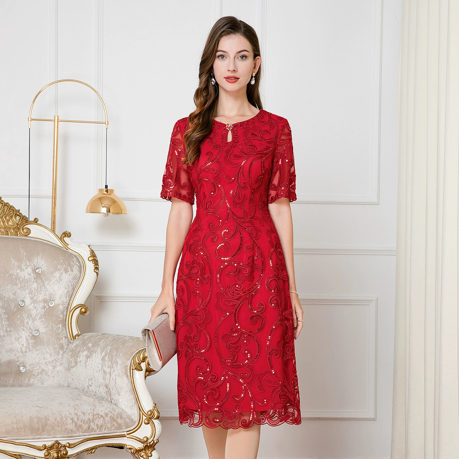 Новые платья больших размеров для женщин среднего и пожилого возраста, фасон «петит», из сетчатой ткани, для банкетов, летняя одежда для мам оптом.