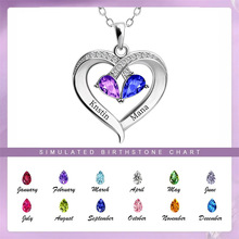 12生辰石s925银双色水滴爱心形项链欧美刻名字吊坠感恩圣诞节礼物