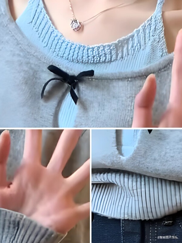 小心机蝴蝶结针织假两件上衣春拼接撞色纯欲风修身吊带长袖打底衫|undefined