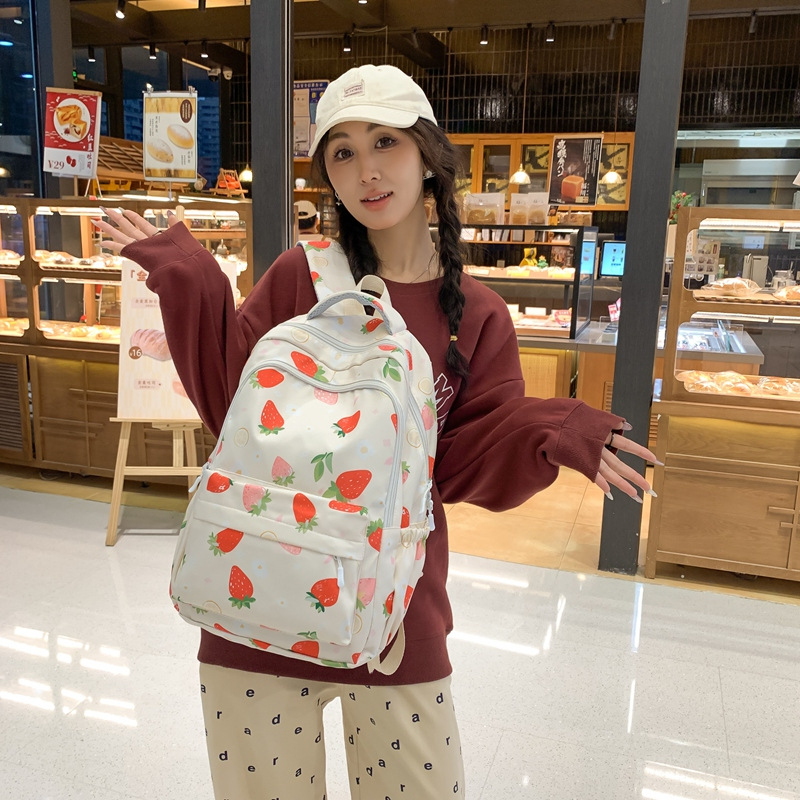 Moda nueva mochila de ocio impresa de gran capacidad moda fresa mochila del campus bolsa de viaje de computadora bolsa de hombro