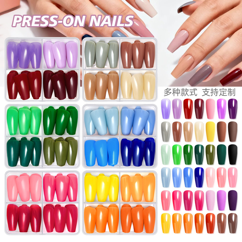 96 Pieces of Adult Wearable Nails Cross-Border Fake Nail Manicure Patches Wearable Push-On Colorful Pure Colorful Nail Decoration