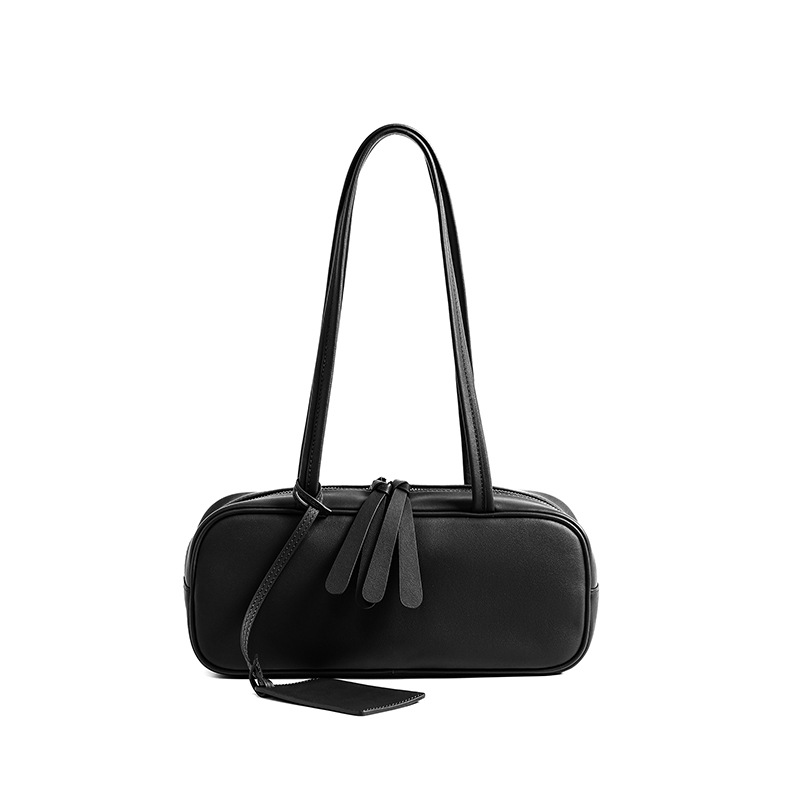 Top Grain Cowhide Bowling Bag For Women Korean Style - Niche Luxury Genuine Leather Baguette Underarm Bag For Commuting - Thumbnail 6