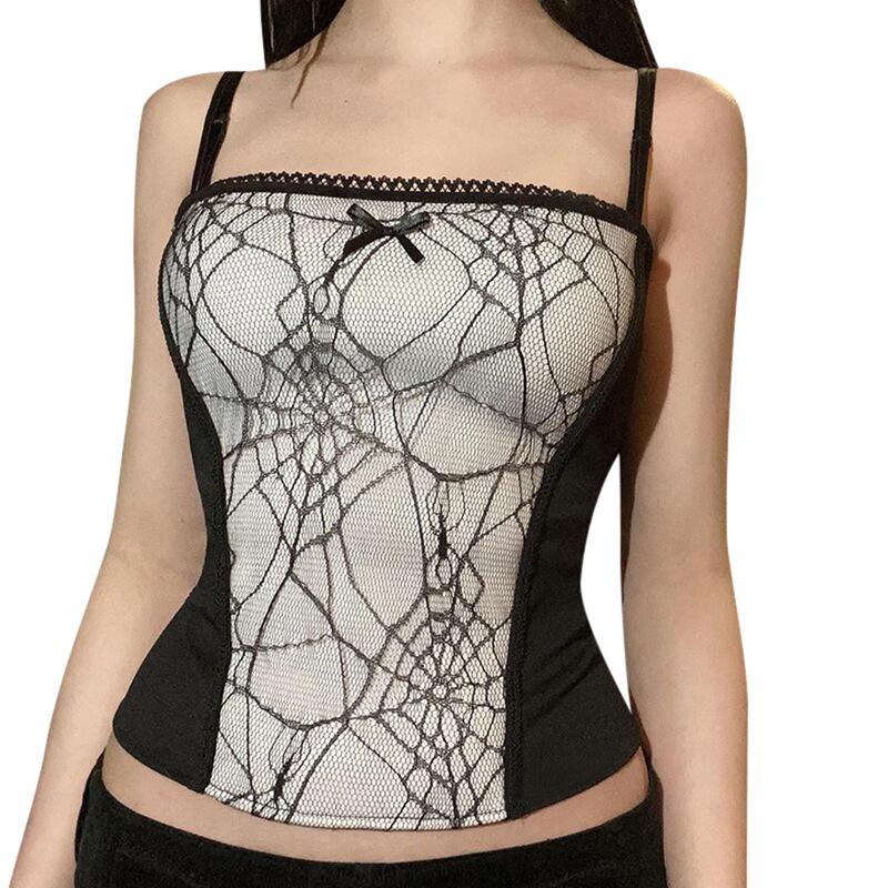 Cross-border European and American spider web tube top sexy lace sling 2022 new slim vest fashion vest for women