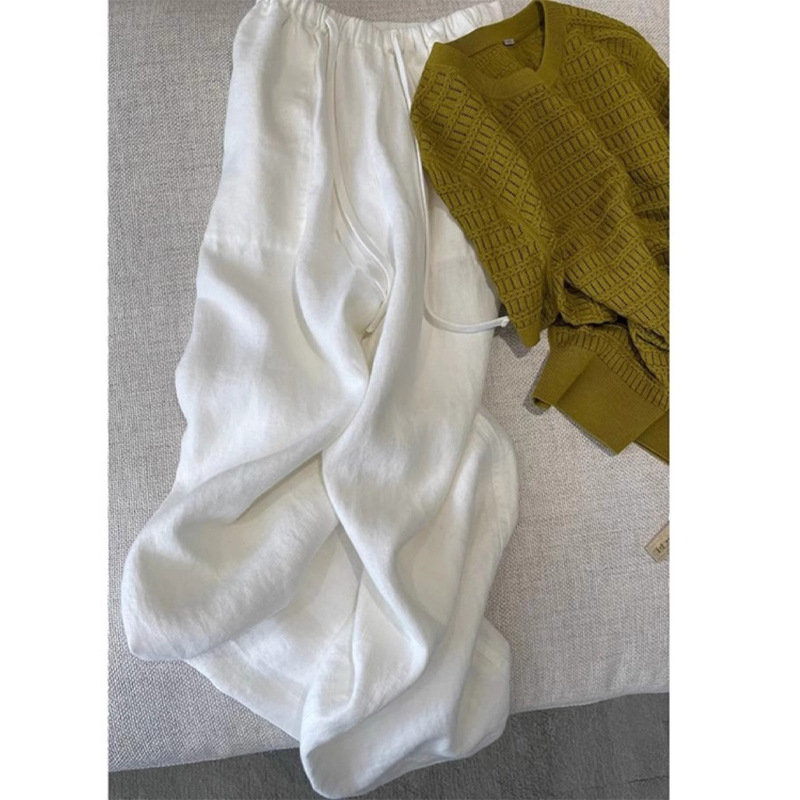 White Cotton and Linen Pants Women's Summer Thin Pants High Waist Ramie Straight Casual Pants Linen Wide Leg Pants Sun Protection Pants