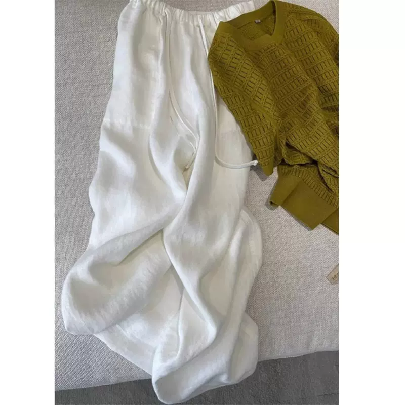 白色棉麻裤子女夏季薄款女裤高腰苎麻直筒休闲裤亚麻阔腿裤防晒裤
