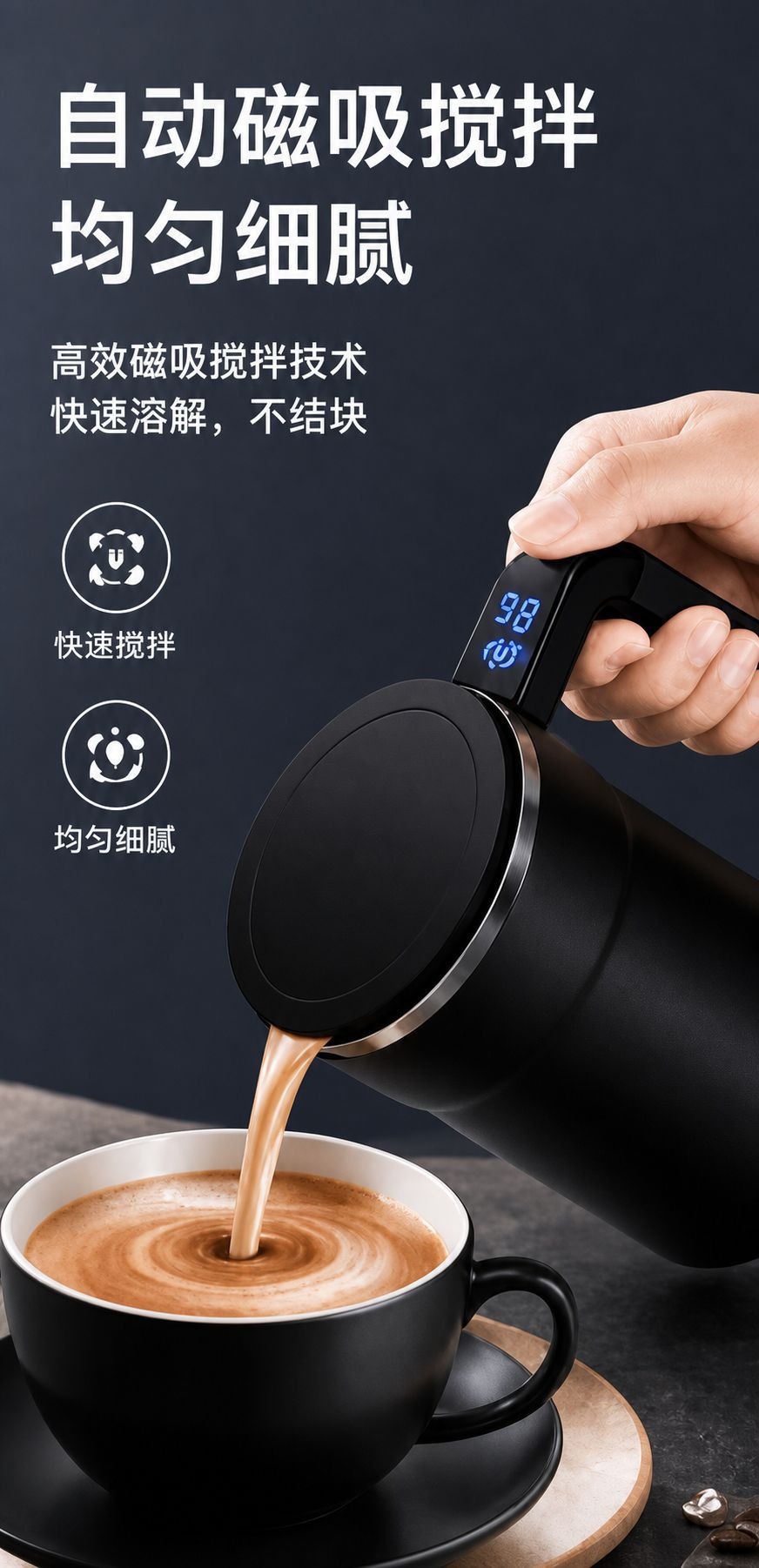 Exportqualität 304 Edelstahl Innenausstattung elektrischer Rührbecher neue vollautomatische Rührbecher USB-Ladung intelligente digitale Anzeige