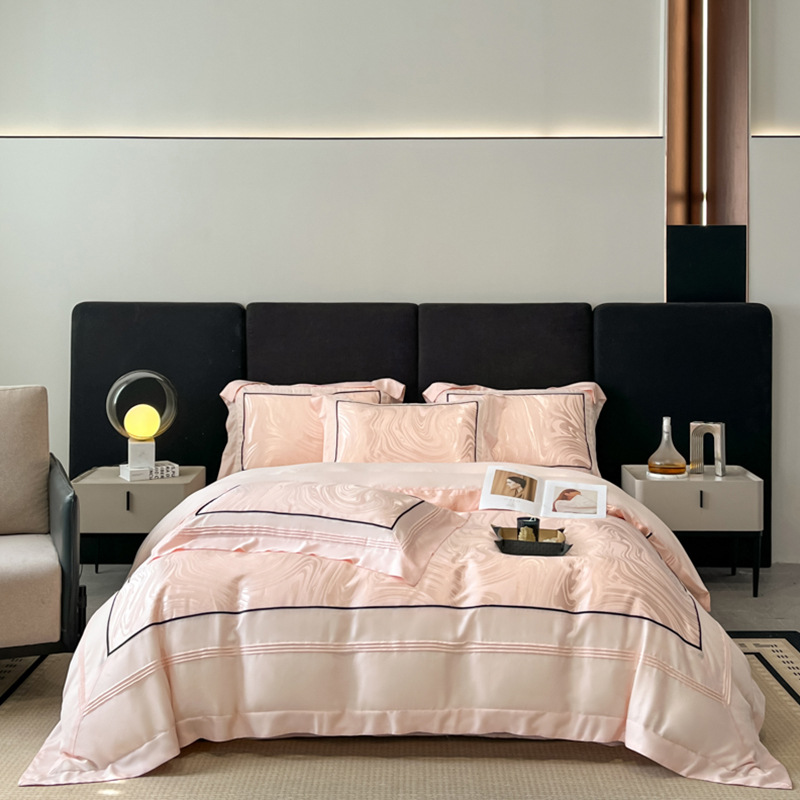 Luxuriöses, kühlendes Bettwäscheset aus 100% reiner Eisseide (4-teilig) – Hochwertiger Satin-Jacquard-Bettbezug, Baumwoll-Spannbettlaken, Bettrock – Naked Sleep Bettwäsche_voghion.com