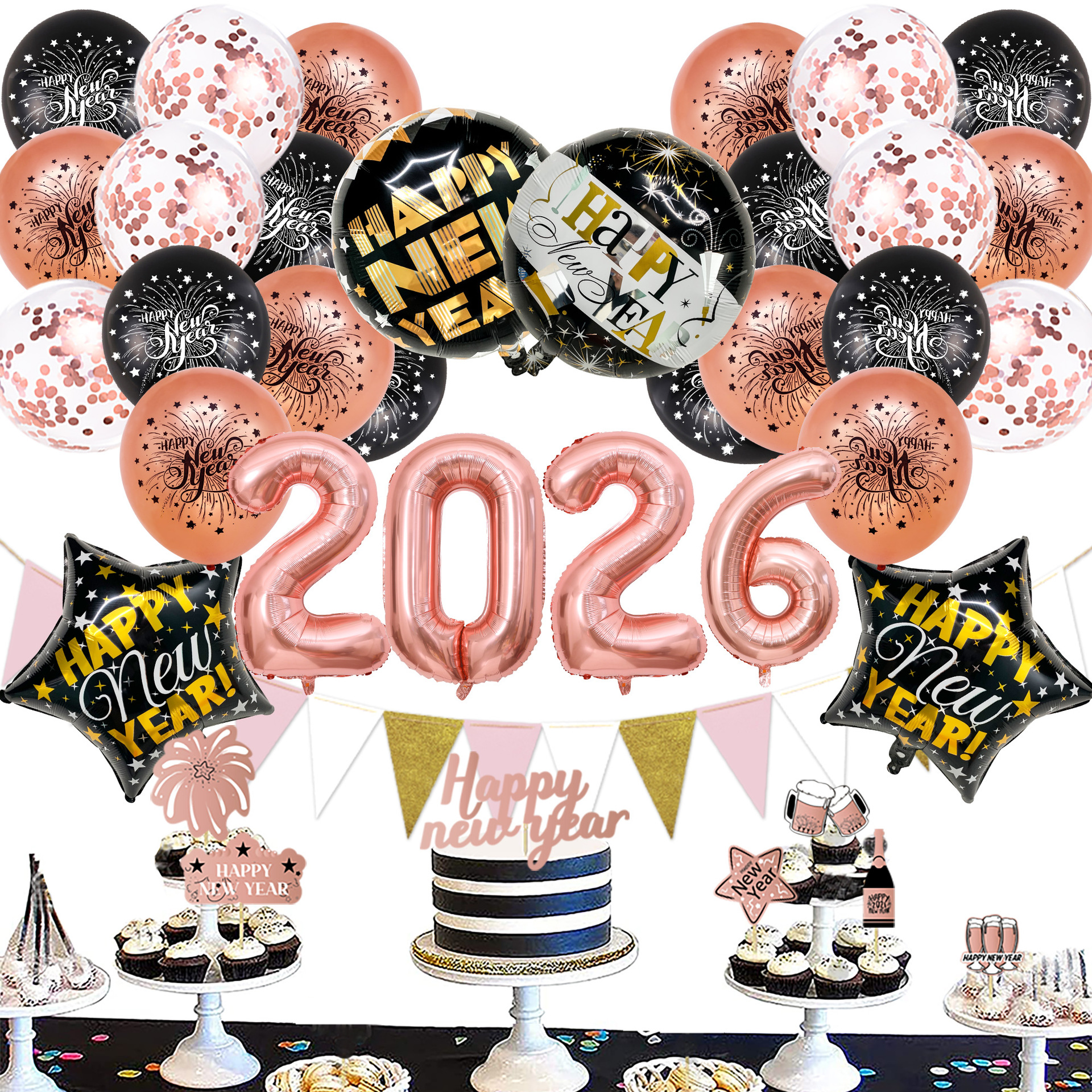 Set de Globos Oro Rosa Año Nuevo 2026 - 1