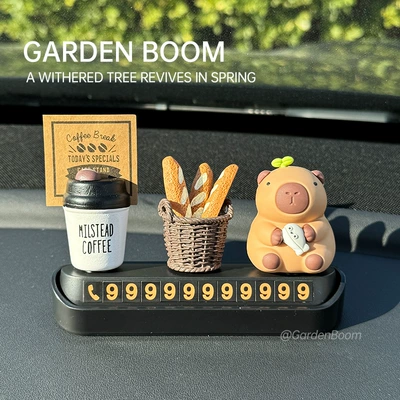 Car Temporary Parking Number Plate, Cute High-End Car Moving Phone Plate, Creative Decorative Ornaments in the Car (Nömrəli dayanma kartı) - box-parking-sign-moyu-kapibala-coffee-cup-bread-basket