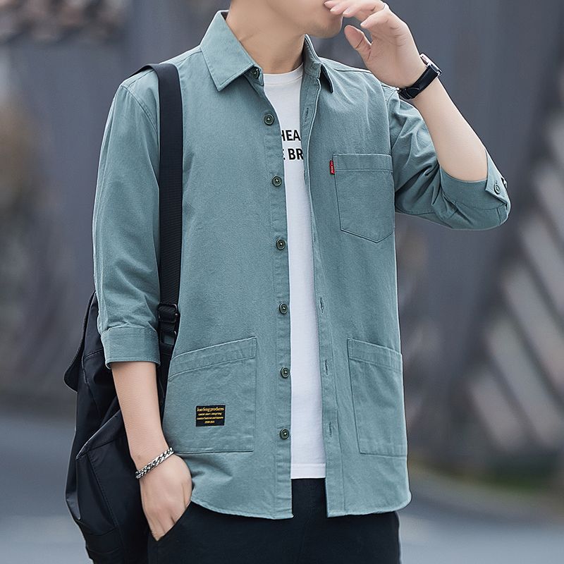 High-end comfortable cotton non-ironing summer short-sleeved shirt men's loose three-quarter sleeve shirt workwear half-sleeve coat