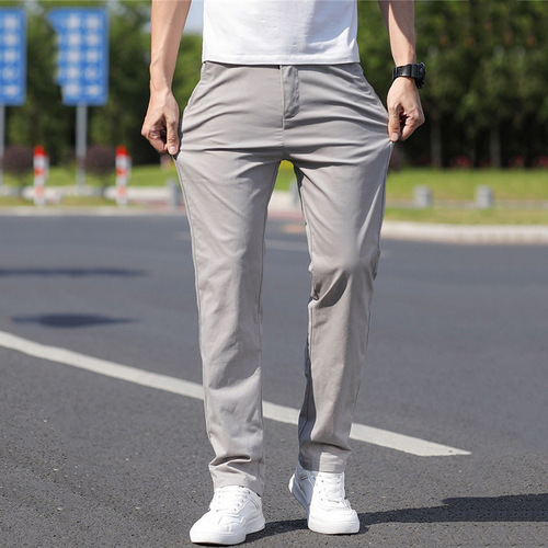 Stylish casual pants for men, spring and autumn version, straight-leg pure cotton elastic men's pants, loose spring long pants