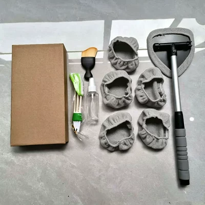 Car cleaning tools Cleaning Tool, Telescopic Aluminum Rod - 6-gray-cloth-covers-1-set-of-b-type-plastic-parts-1-spray-bottle-1-green-and-white-air-conditioner-brush-1-small-brushkraft-paper-box