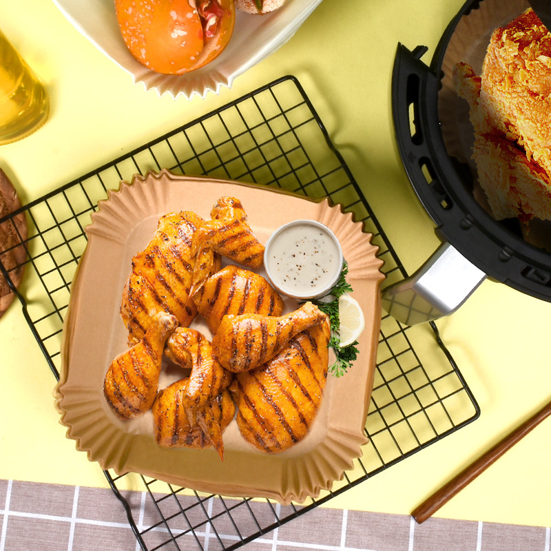 Cuadrado Freidora de aire de papel de grado alimenticio almohadilla de papel absorbente de aceite de alta temperatura resistente a los alimentos a prueba de aceite espesado freidora de aire papel especial