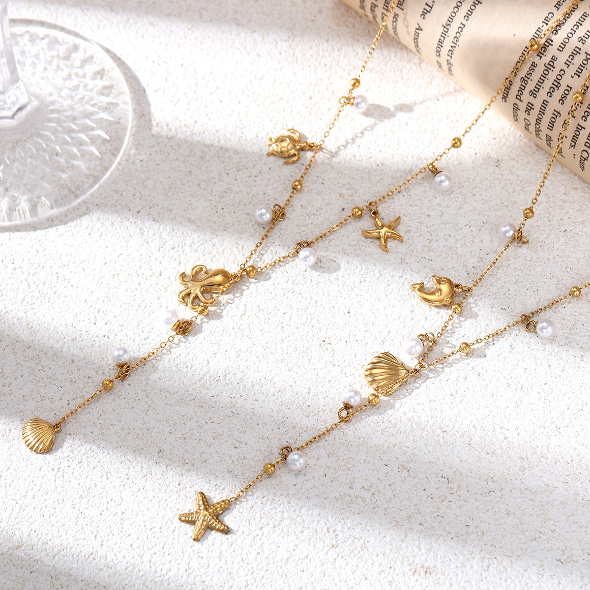 Alta Europa y América de moda acero inoxidable chapado en oro 18 quilates serie de mar conchas colgante estrella de mar de alta calidad mujer image 2