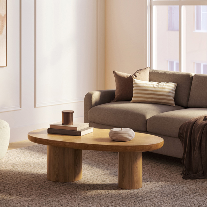 Nordic solid wood cream-style oak shaped coffee table with Japanese wabi-sabi style, irregular solid wood designer tea table