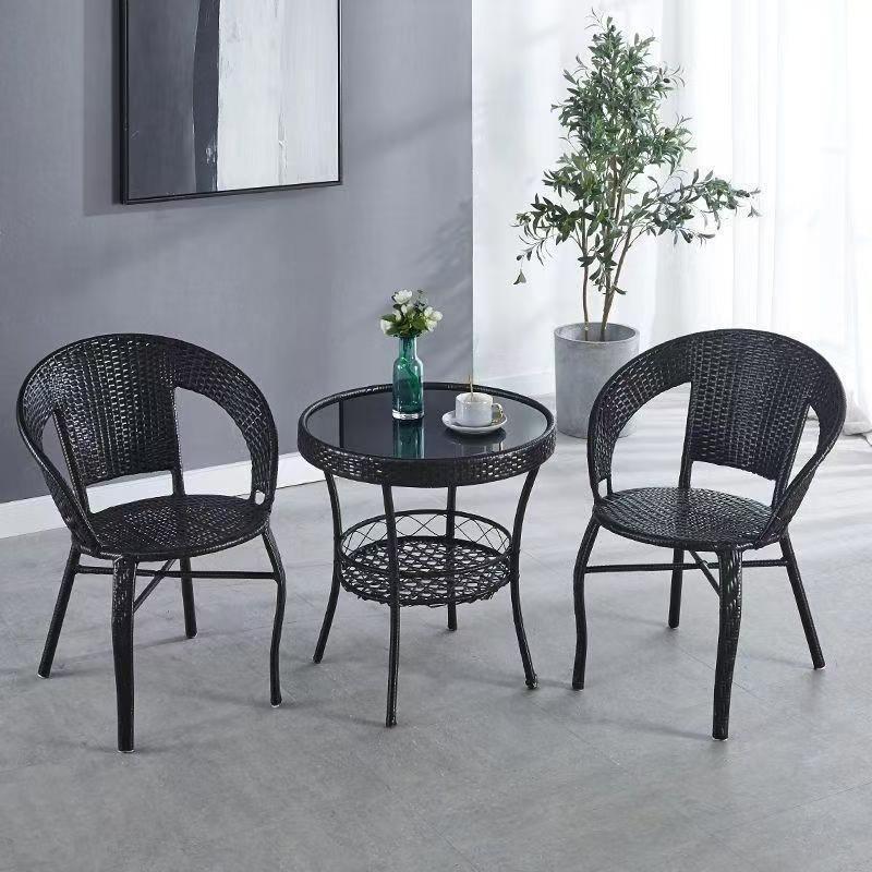Balcony Tea Table and Chairs, Leisure Table and Chairs, Chair with Backrest, Small Round Table, Comfortable Rattan Chair, Rattan Woven Chair, Tea Table, Small Outdoor Table and Chairs Balcony Tea Table and Chairs, Leisure Table and Chairs, Chair with Backrest, Small Round Table, Comfortable Rattan Chair, Rattan Woven Chair, Tea Table, Small Outdoor Table and Chairs