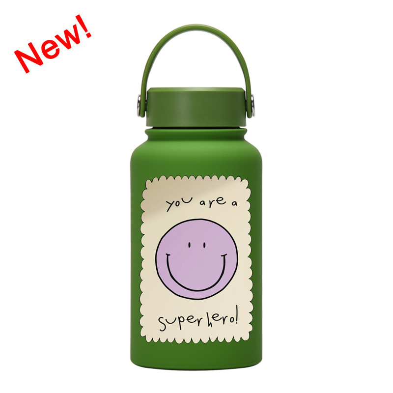 Nueva transfronteriza 650ml taza de vacío de boca ancha portátil de vacío niños estudiante deportes hervidor de agua de impresión al aire libre taza