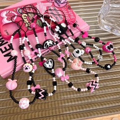 立體手繪珠珠甜酷y2k黑粉串珠手機鏈ccd相機鏈ins風明星辣妹潮女