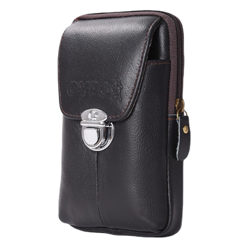 Multifunctional Business Men's Mobile Phone Bag, Can Be Worn with a Belt, Vertical Style Waist Bag, Horizontal Style Thin Leather Waterproof Waist Bag