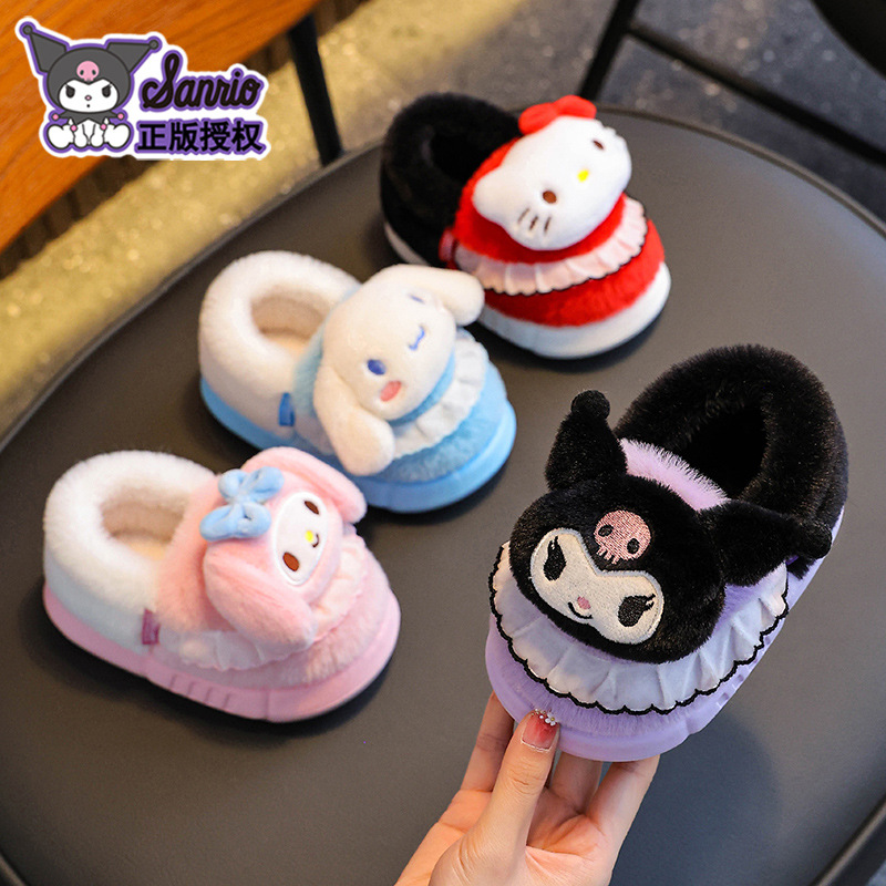 Melody bolsas de invierno para niños zapatos de algodón de talón cálido y pelusa Sanrio anti-deslizante zapatillas de algodón para padres e hijos