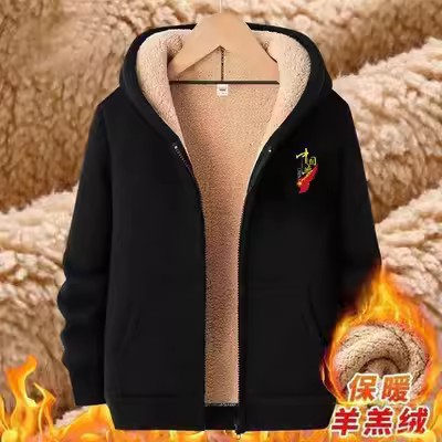 Shirt con cremallera para hombres 2025 otoño y invierno nuevo engrosado de lana de cordero suelta chaqueta con capuchón comercio exterior transfronterizo