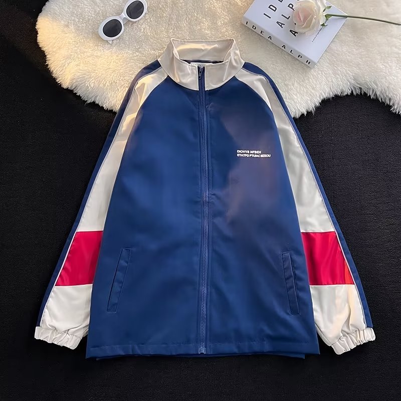 Tendencia moda juvenil popular primavera y otoño ins chaqueta estándar de manga larga nuevo cuello de béisbol a juego de colores moda ropa exterior para hombres