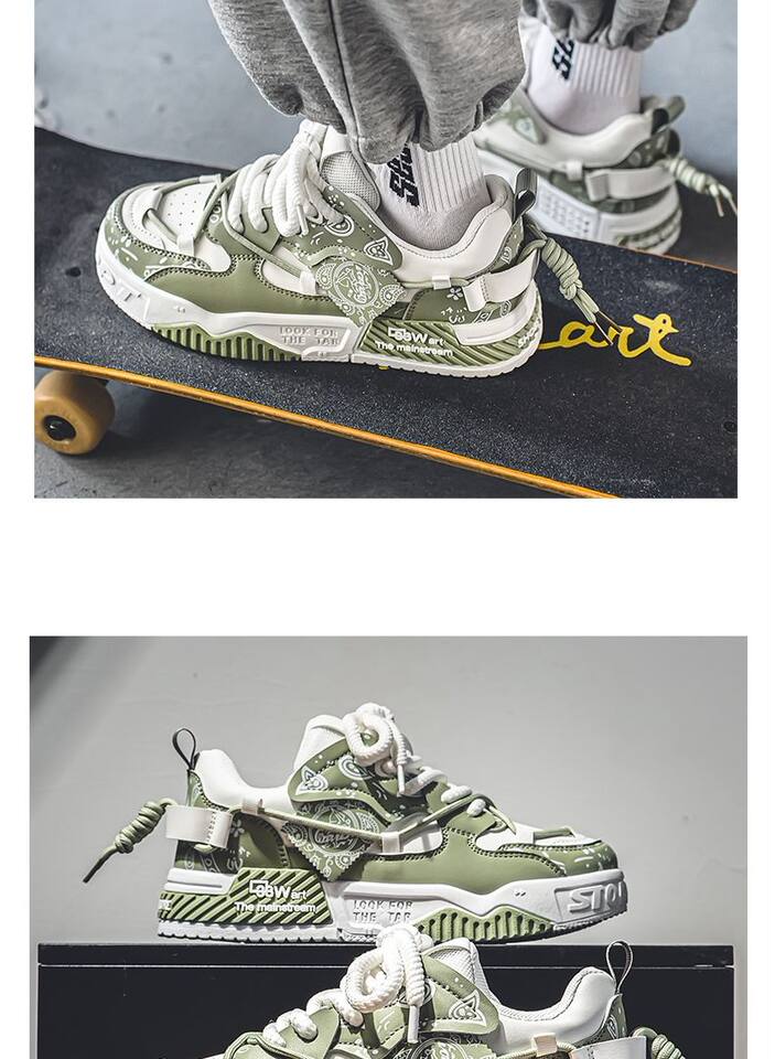Giày sneaker nam đế dày tăng chiều cao, thân thấp dây buộc, phối màu trơn — 6678 Trắng Xanh Lục, 6678 màu Milan, 6678 trắng đen chi tiết 4