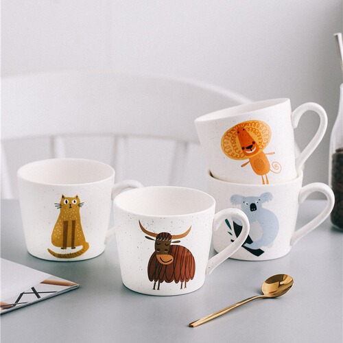 Cat and Tiger Japanese Creative Personalized Ceramic Cup Cute Home Use Mugs Couple Breakfast Cups Coffee Water Cups