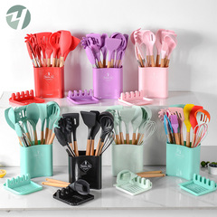 Cooking non-stick pot with wooden handle silicone kitchen utensils 12-piece set Pot spatula soup spoon frying spatula kitchen tool set 11 pieces