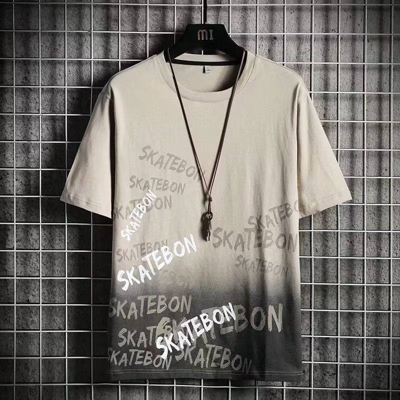 Camisa menos ropa de seda de hielo manga corta verano nuevo estilo coreano cuello redondo media manga carta Impresión digital casual top