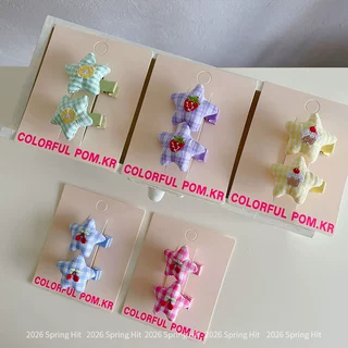 新款韩版格纹星星发夹布艺儿童全包侧边碎发刘海夹宝宝对装鸭夹女