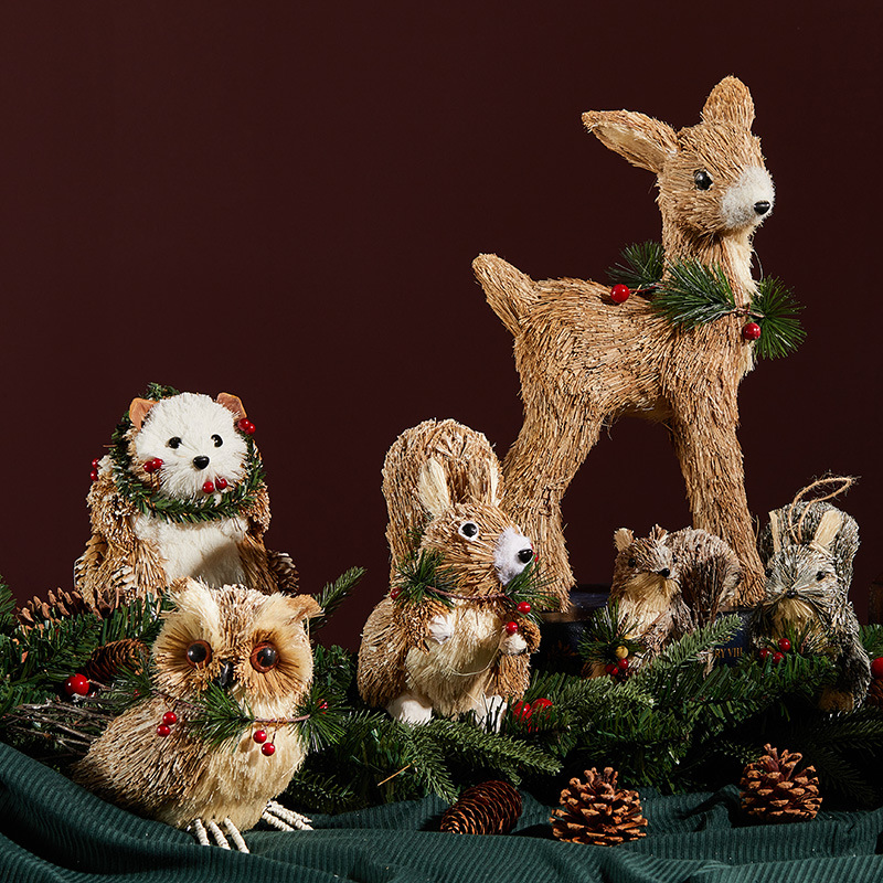 Diseño de animales de Navidad de madera transfronterizo de paja de simulación conejo ornamentos nórdicos de Navidad decoración balcón