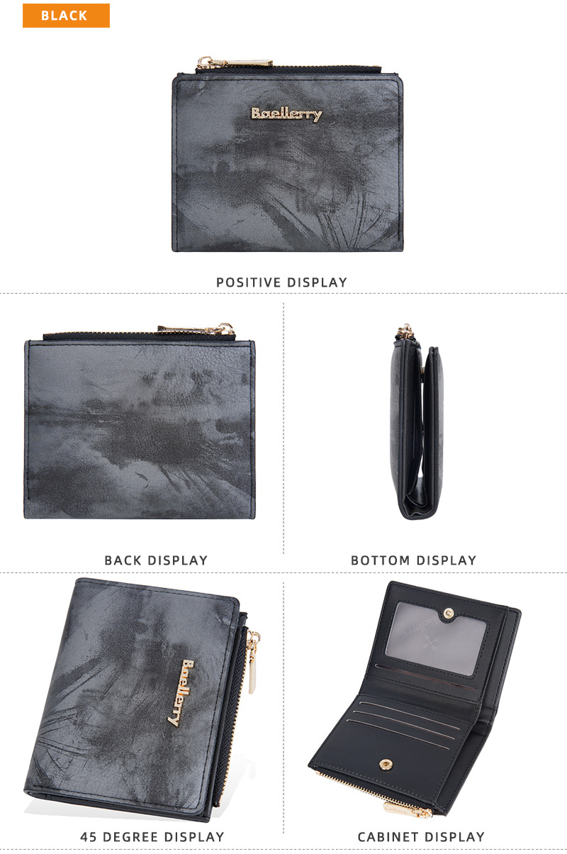 Geldbörse: Neue, kurze Geldbörse für Damen im Tintenmalerei-Stil, Münzfach für mehrere Karten, durchgehendes Geldscheinfach und Seitentaschen mit Reißverschluss für Münzen und Ringe._voghion.com