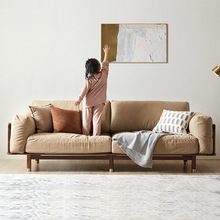 北欧实木布艺沙发黑胡桃木樱桃木现代简约小户型双三人位客厅组合
