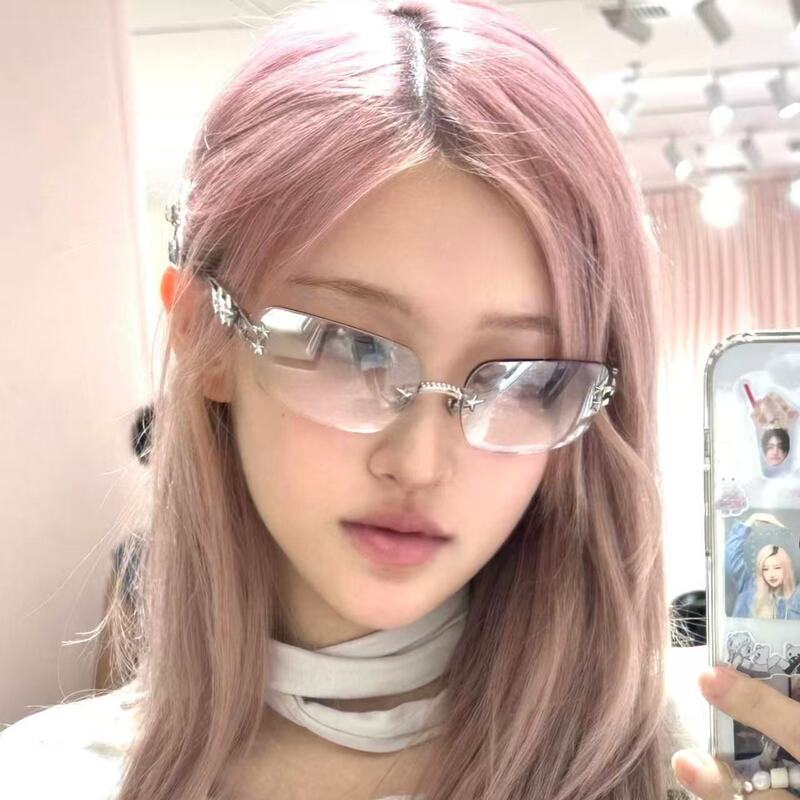 ジェニーと同じスタイルの女性用サングラス韓国版フレームレスハイエンドホットガールY2Kスターラインストーン装飾サングラス|undefined
