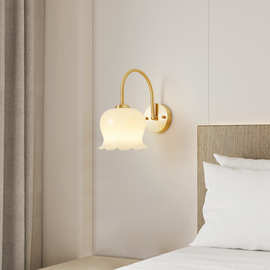 全铜壁灯卧室床头灯客厅背景墙装饰灯复古轻奢美式法式黄铜玫瑰灯